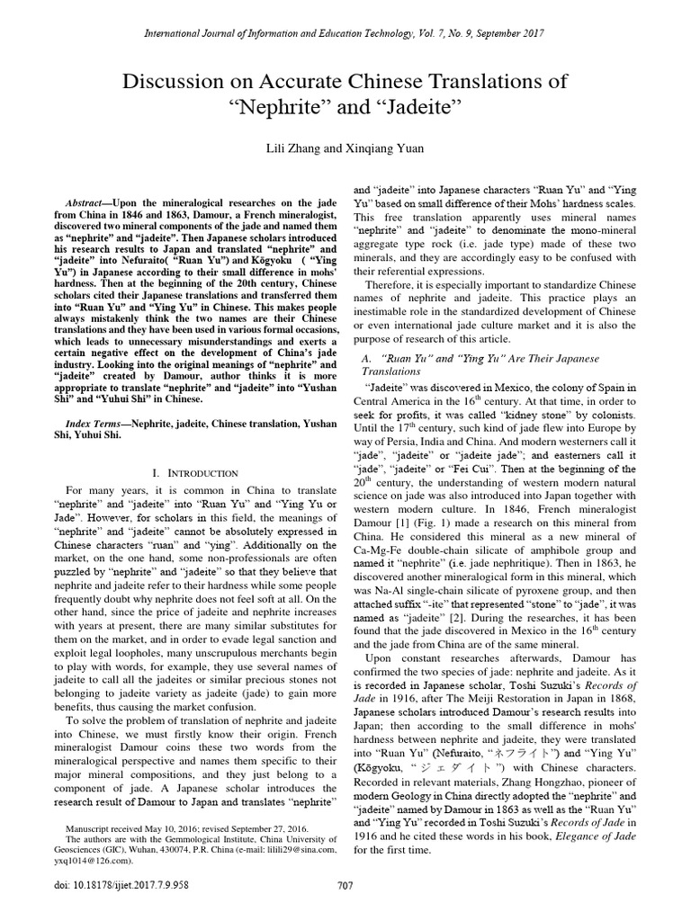 Translation Jade in Chinese PDF Minerals Mineralogy