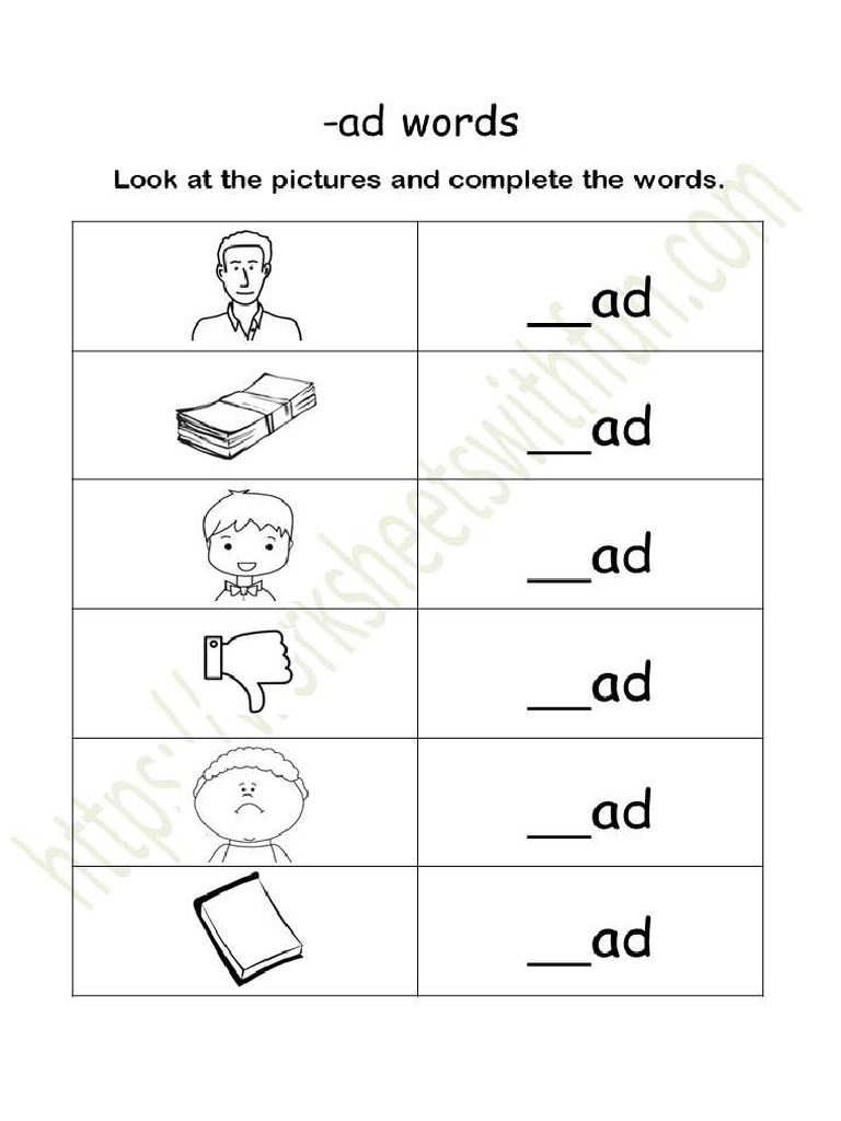 ad Word Family Worksheet 1 PDF