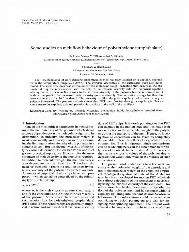 Ijftr 16 1 39 45 melt flow behaviour pdf
