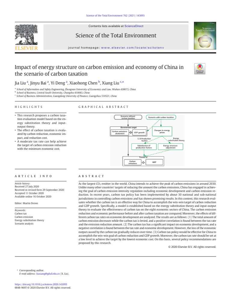Impact of Energy Structure On Carbon Emission and Economy of China in ...