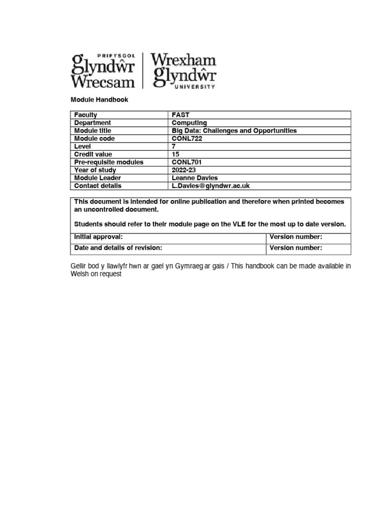 Big Data Module Handbook CONL722 | PDF
