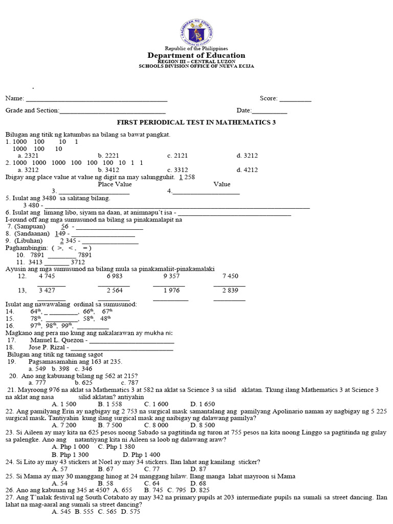 MATH 3 Exam | PDF