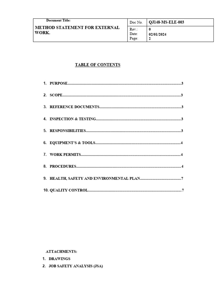 Method Statement for External Work | PDF | Duct (Flow) | Electrical Wiring