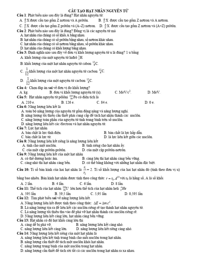 Cấu tạo hạt nhân nguyên tử | PDF