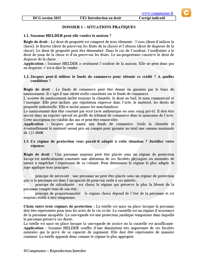 Introduction au Droit : Corrigé DCG 2015 | PDF | Systèmes judiciaires ...