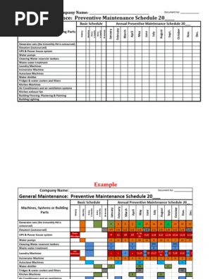 Machine Maintenance PREVENTIVE MAINTENANCE SCHEDULE FORMAT