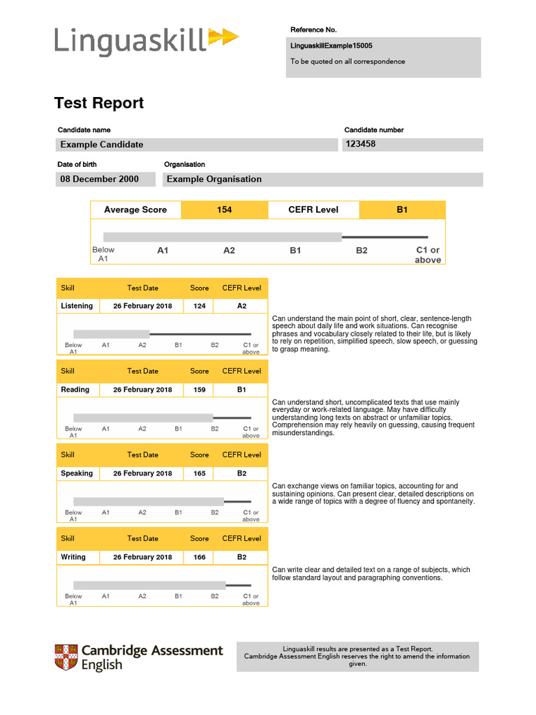 Linguaskill Test Report Overview | PDF