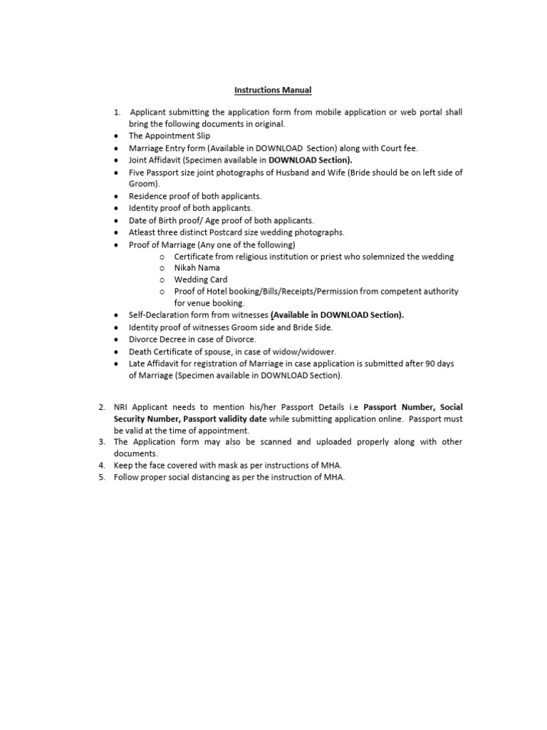 Marriage Registration Guidelines