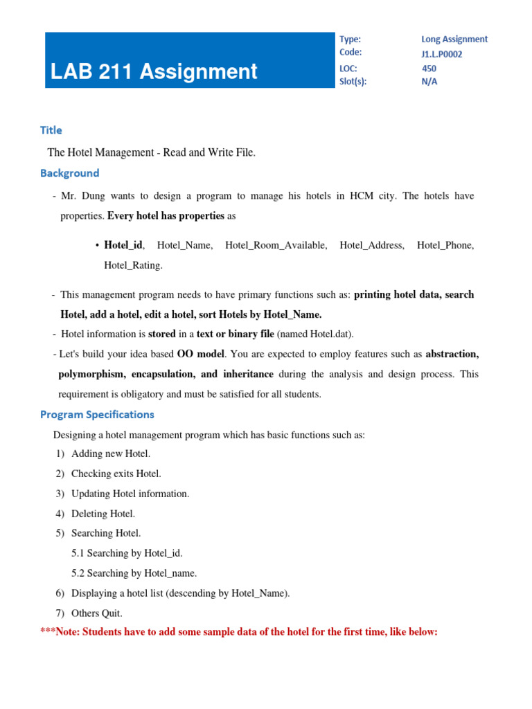 Hotel Management Program Design | PDF | Menu (Computing) | Abstraction ...