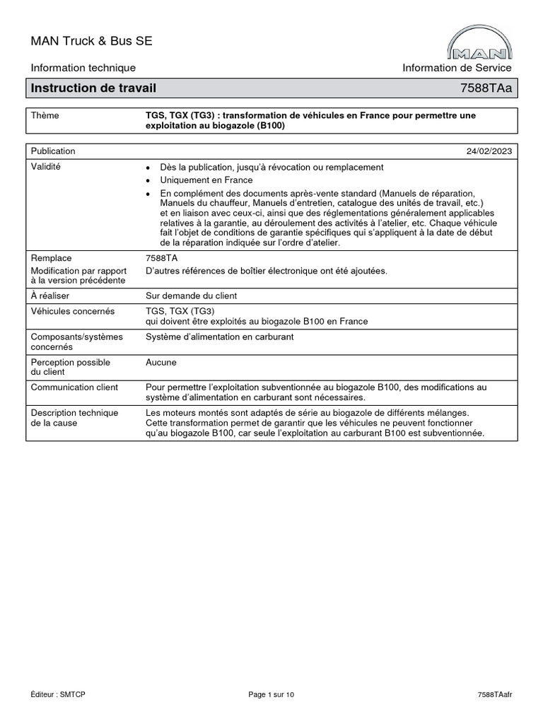 Transformation MAN TGS/TGX pour B100 | PDF
