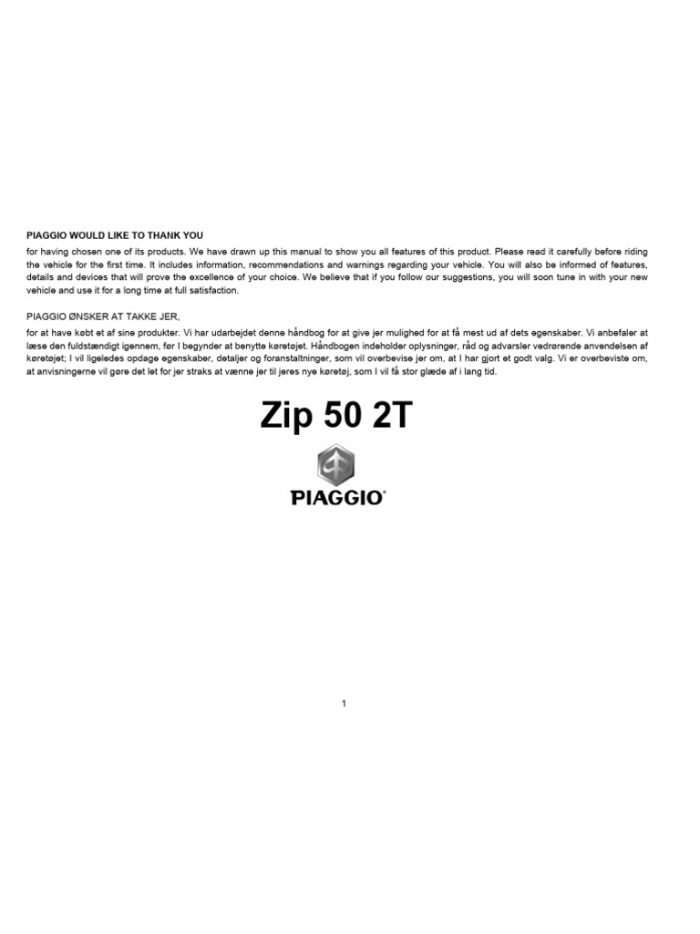 Piaggio Zip 50 2t User Manual | PDF