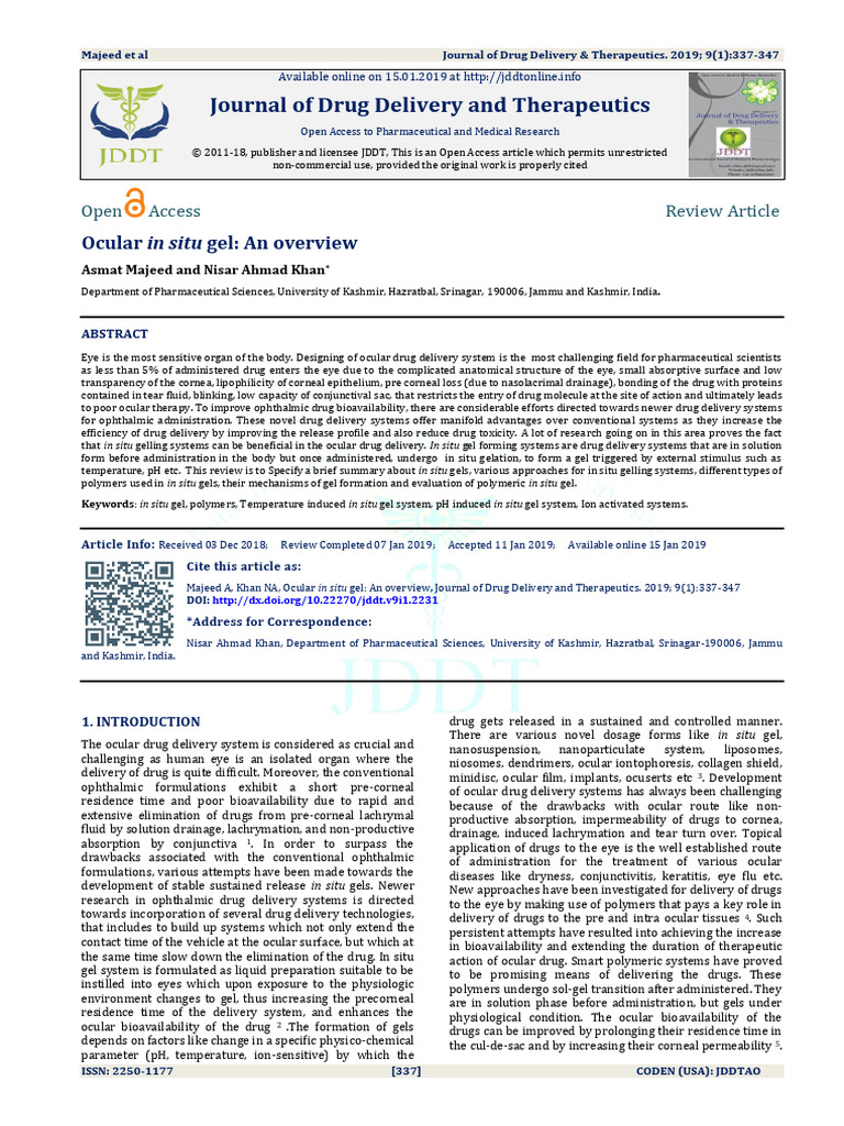 Ocular In Situ Gel Drug Delivery Overview | PDF | Gel | Polymers