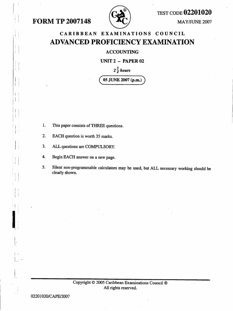 CAPE Accounting 2007 U2 P2 | PDF | Economies | Financial Accounting