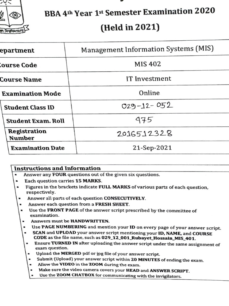 IT Investment Exam Question Solve PDF