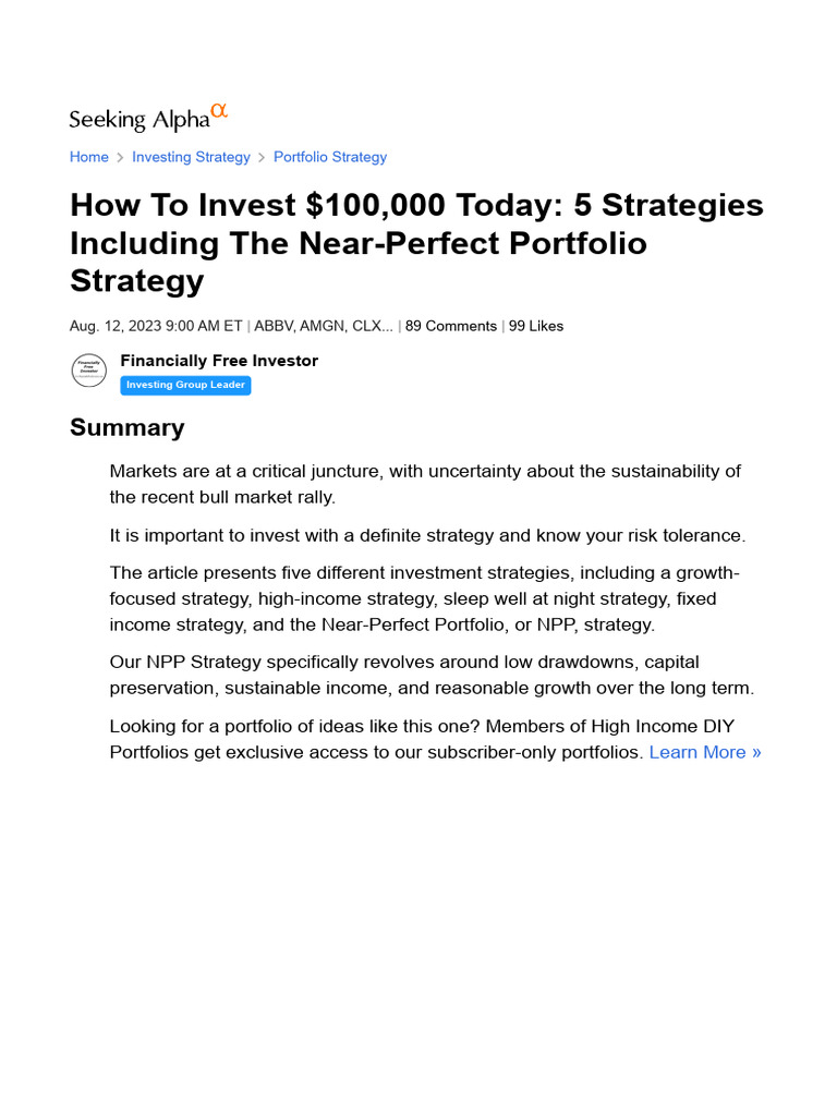 How To Invest 100 000 Today 5 Strategies Including The Near Perfect