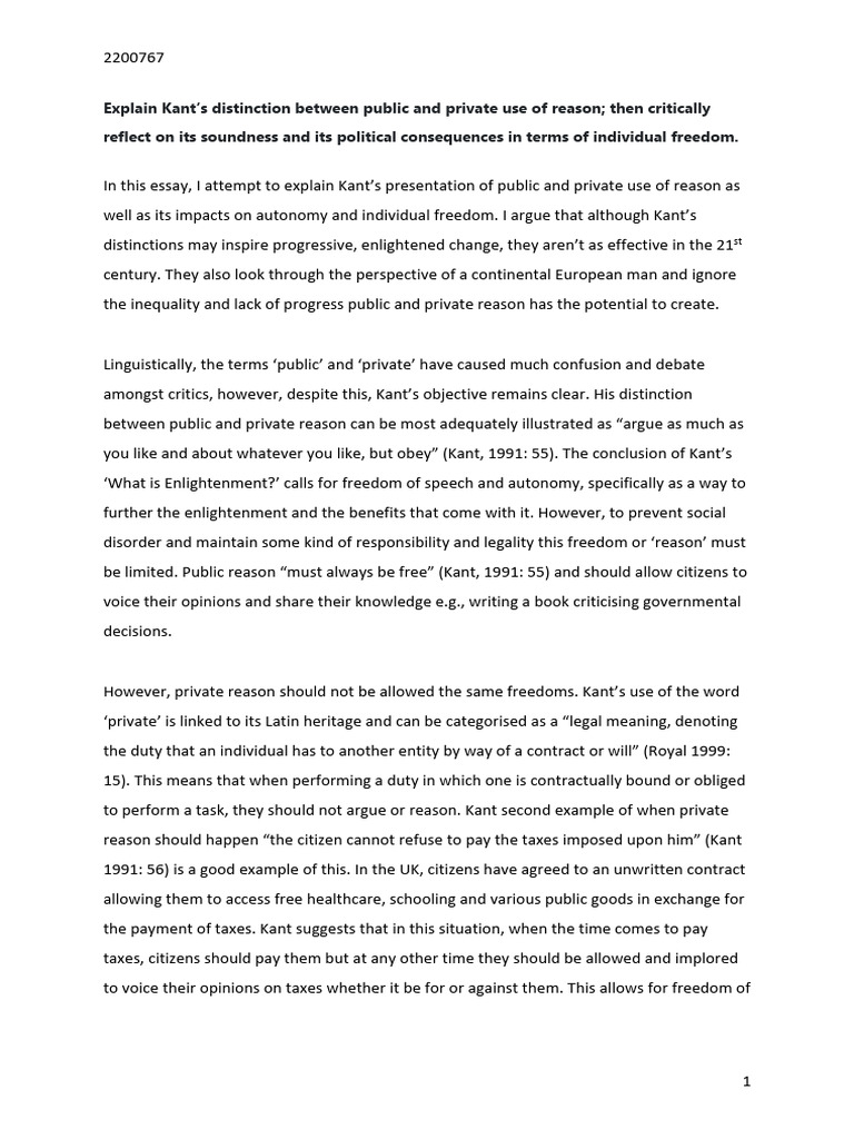 Kant's Public vs. Private Reason Explained | PDF