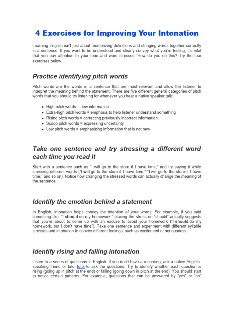 Intonation Improvement Exercises | PDF