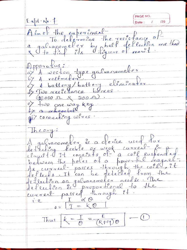 Galvanometer Resistance by Half Deflection | PDF