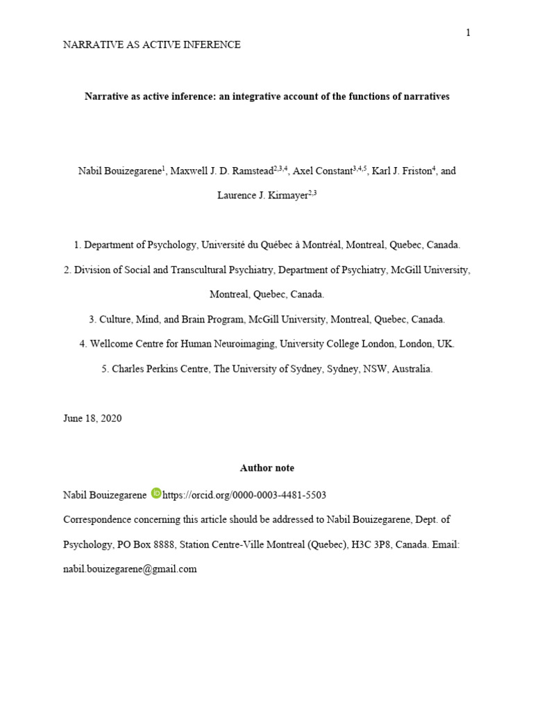 Narrative As Active Inference | PDF