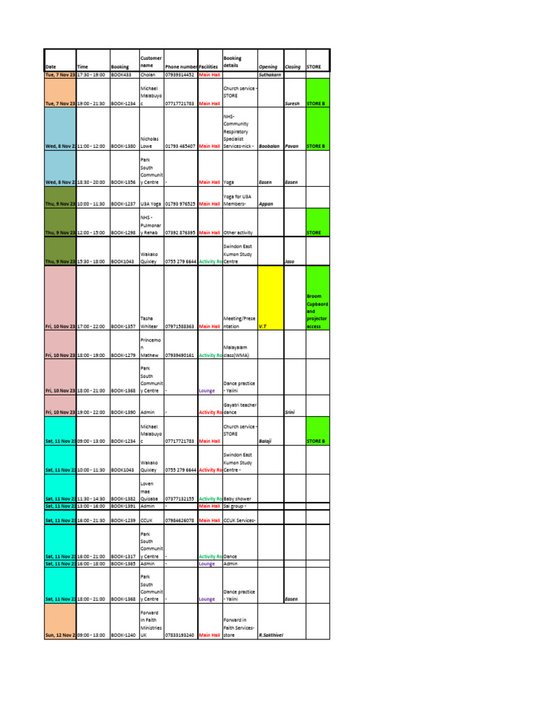 14 Day Work Schedule (Nov 20 PDF