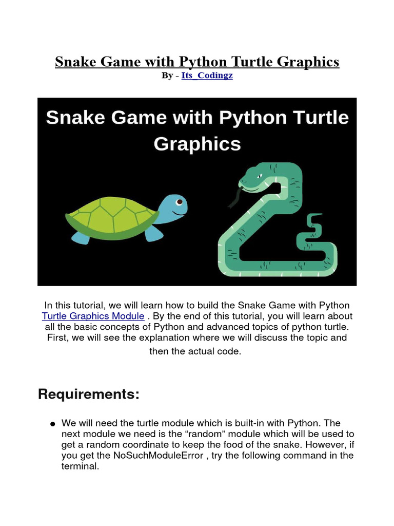 Snake Game Using Python Turtle Graphics by Its Codingz | PDF | Software ...