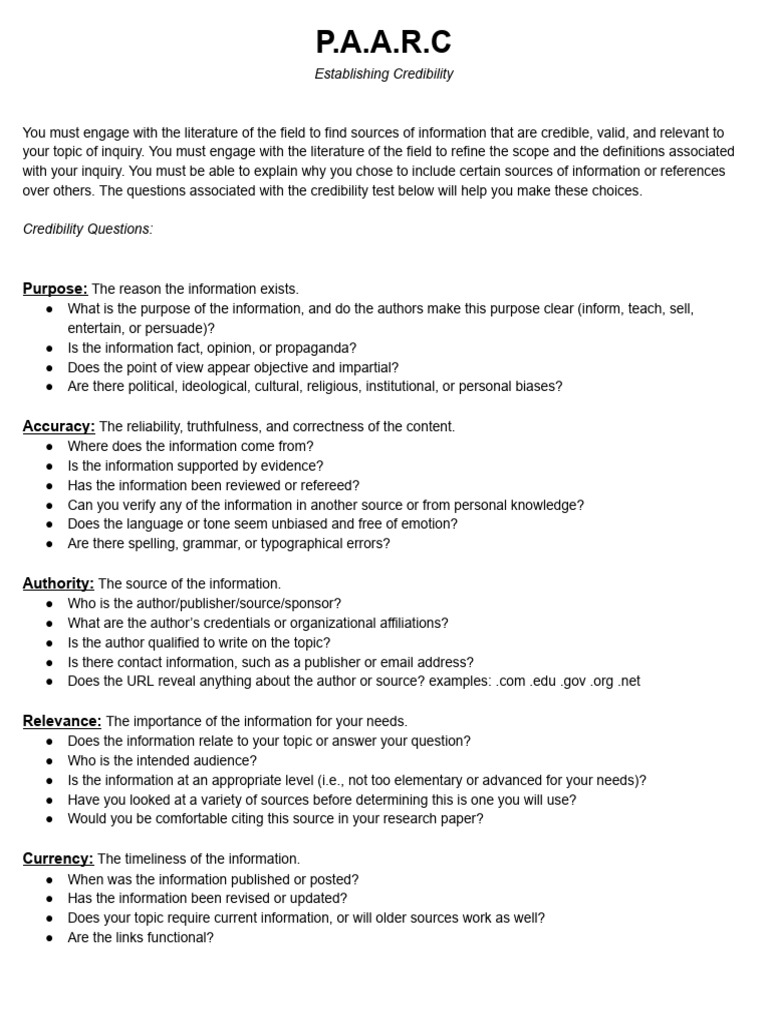 P.A.A.R.C: Purpose | PDF | Information | Credibility