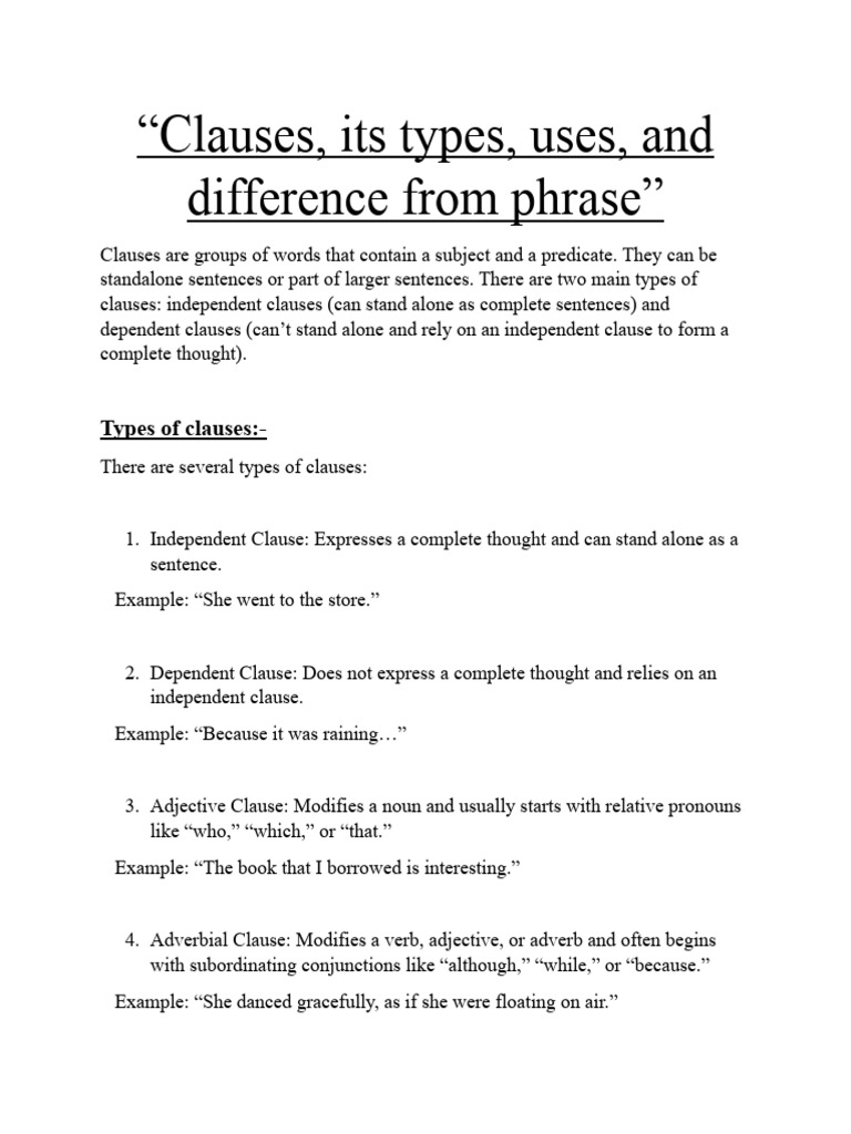 Clauses and Its Types | PDF