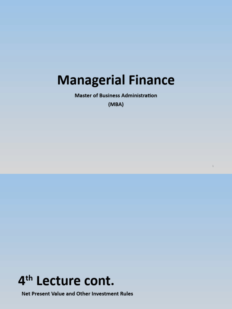 4th Lecture Cont Capital Budgeting Pdf Capital Budgeting Net