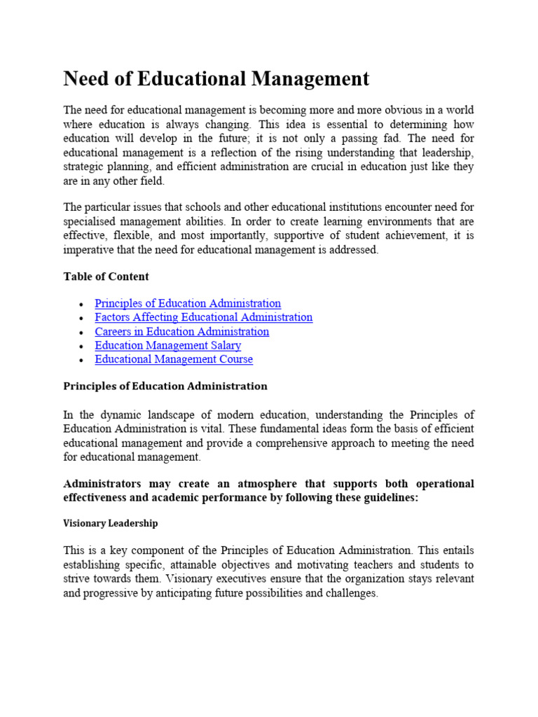 Importance of Educational Management | PDF