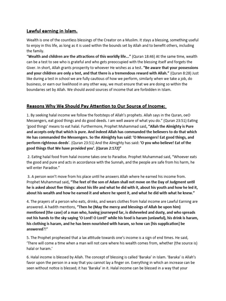Halal Income Guidelines in Islam | PDF | Prophets And Messengers In ...