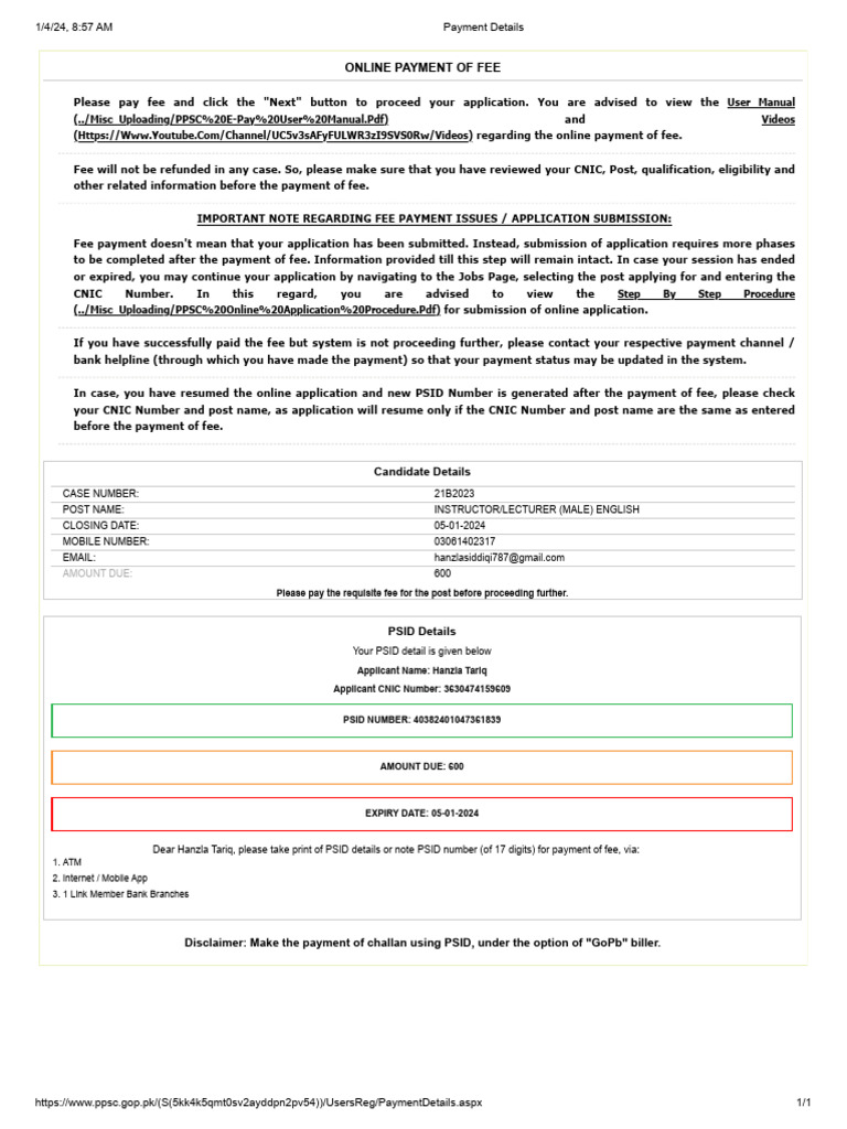 Payment Details | PDF