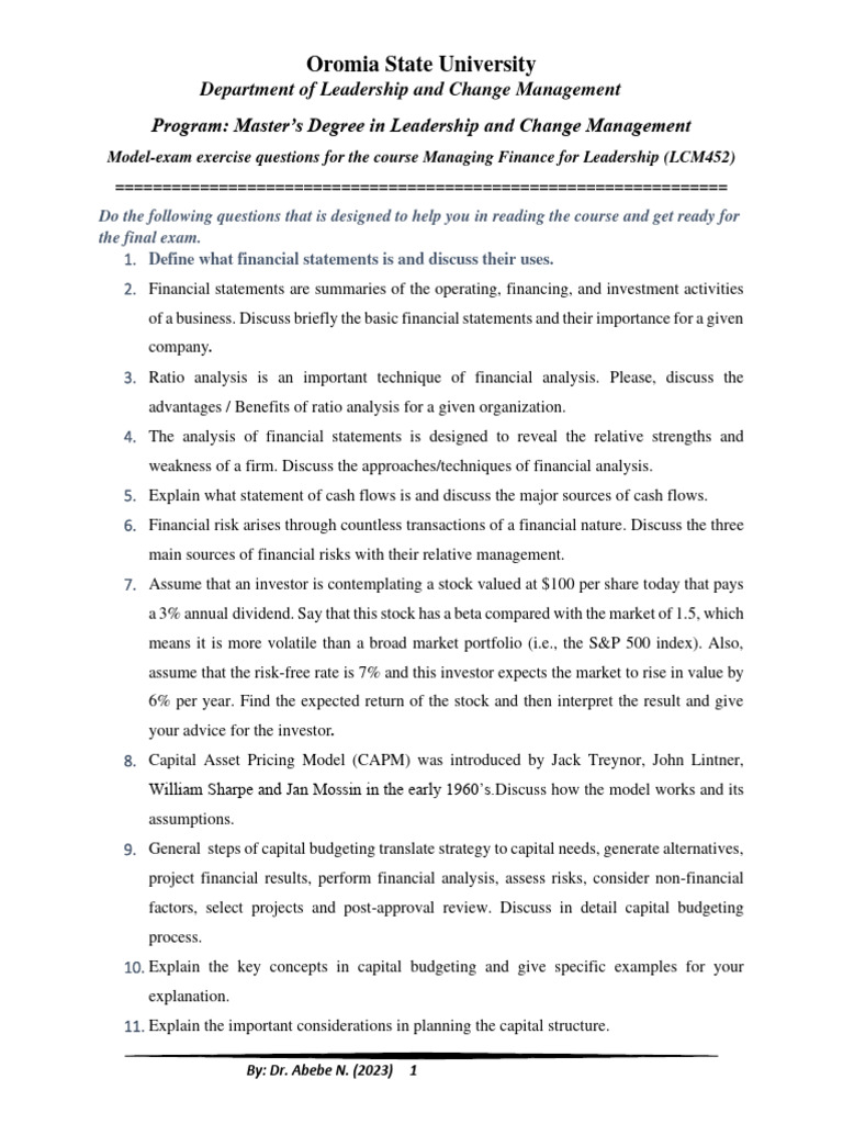 DR Abebe For Model Exam Questions | PDF