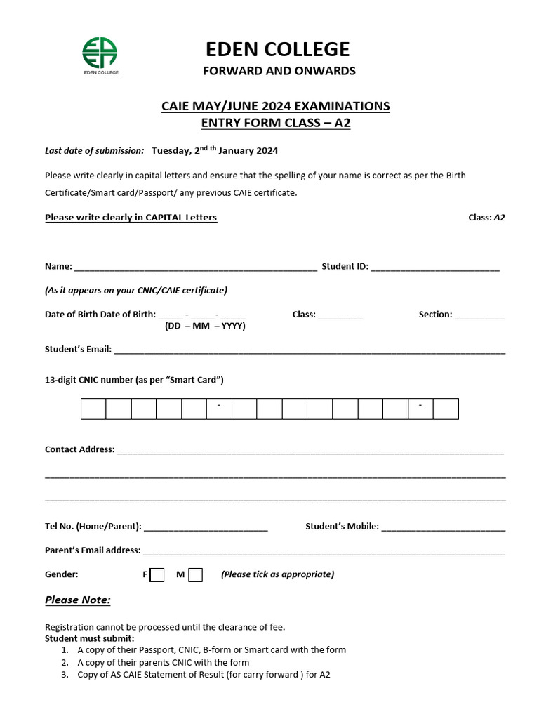 Caie registration form a2 1 pdf