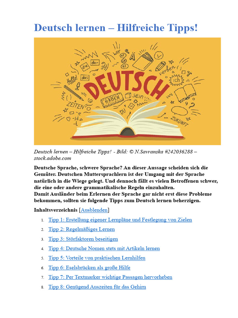 Deutsch Lernen Hilfreiche Tipps Pdf