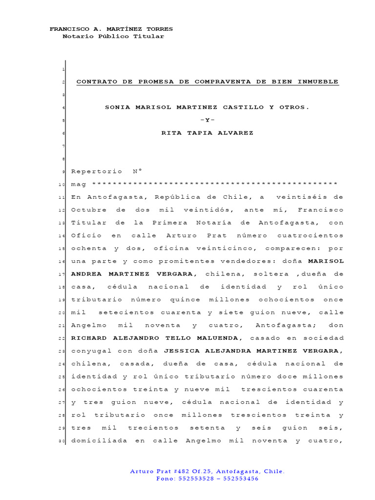 Modelo De Contrato De Promesa De Compraventa De Bien Inmueble ...