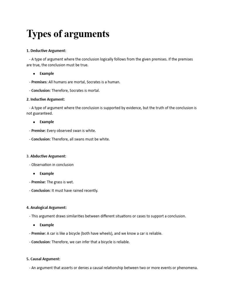Types of Arguments: 1. Deductive Argument | PDF