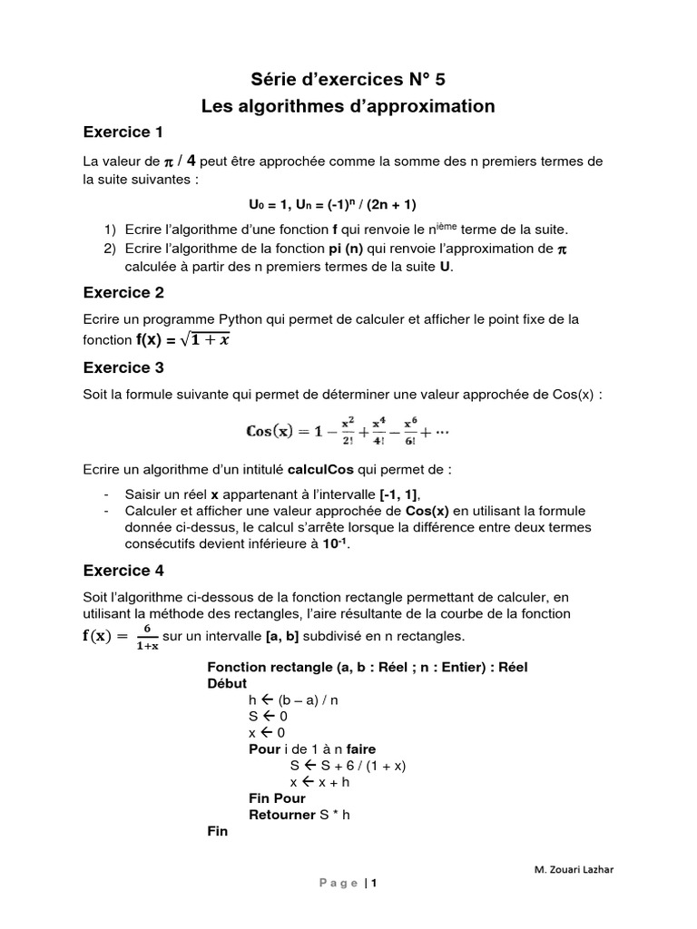 Exercices sur les algorithmes d'approximation | PDF | Sciences et ...