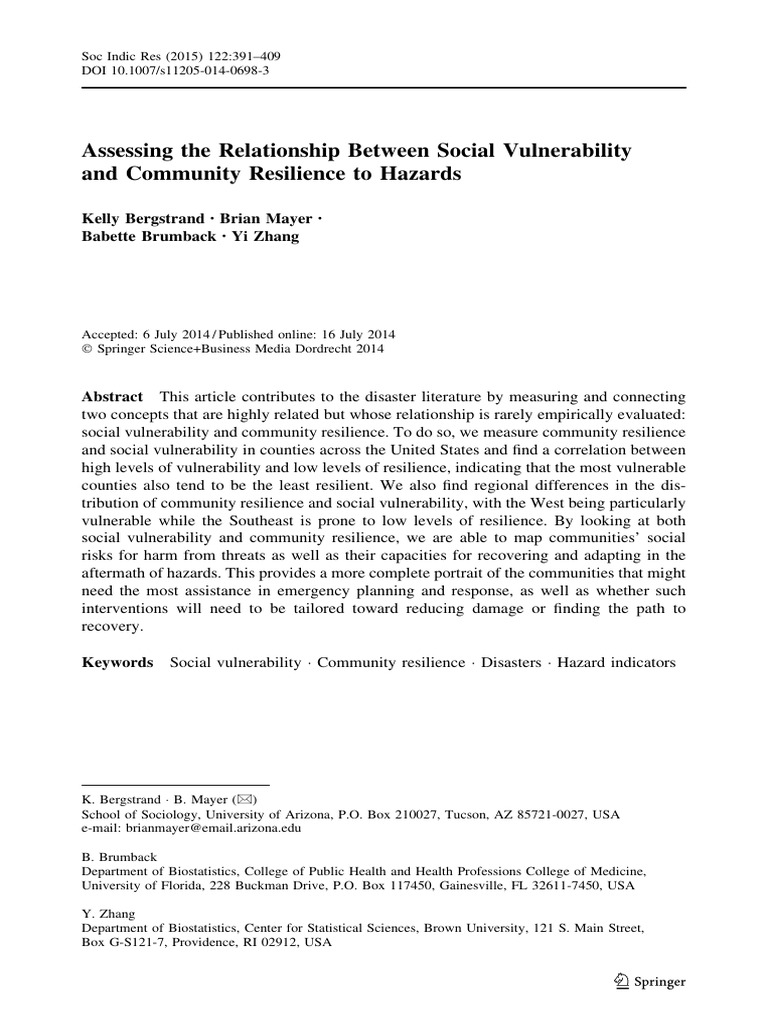Assessing The Relationship Between Social Vulnerability And Community