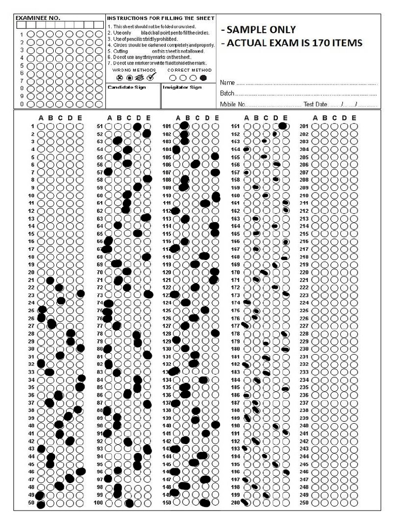 Sample Answer Sheet For CS Exam | PDF