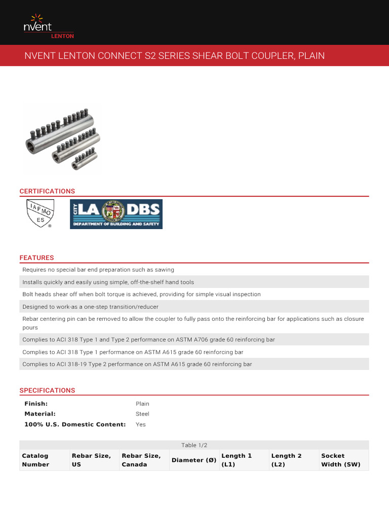 Nvent LENTON Nvent LENTON Connect S2 Series Shear Bolt Coupler Plain