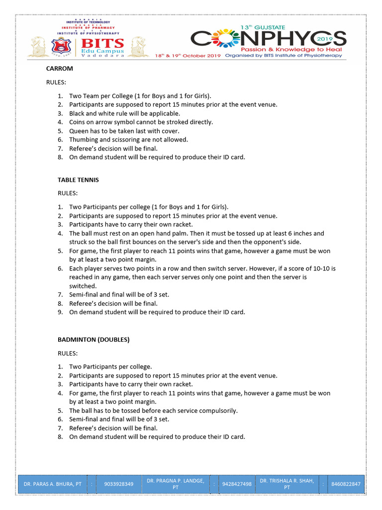 Rules and Regulations of Sports Event Indoor Outdoor v.2 PDF Bowling (Cricket) Cricket