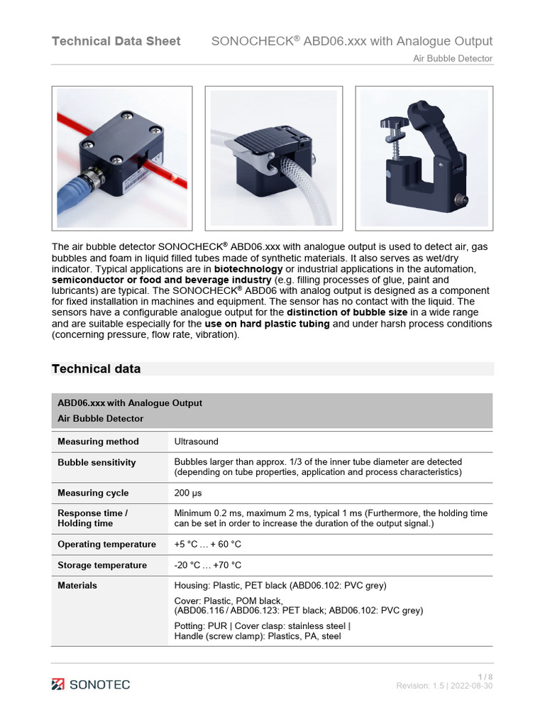 TD Sonocheck Abd06 Analog Output en Sonotec | PDF