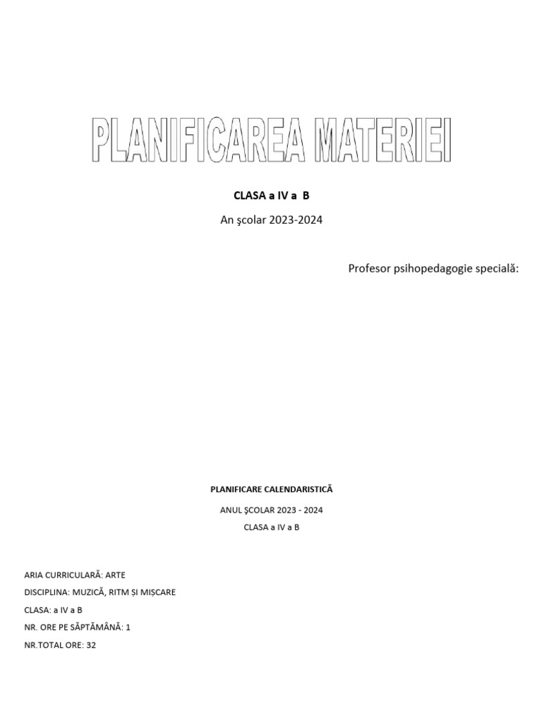 Planificare Clasa A IV A B | PDF