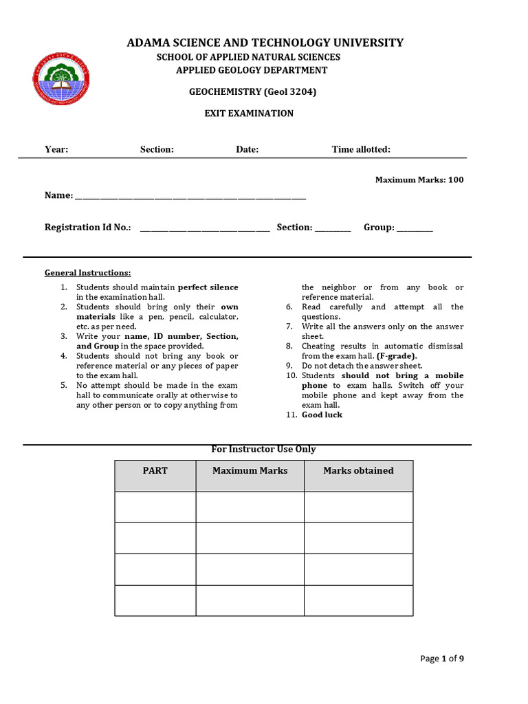 Exit Exam - Geochemistry | PDF