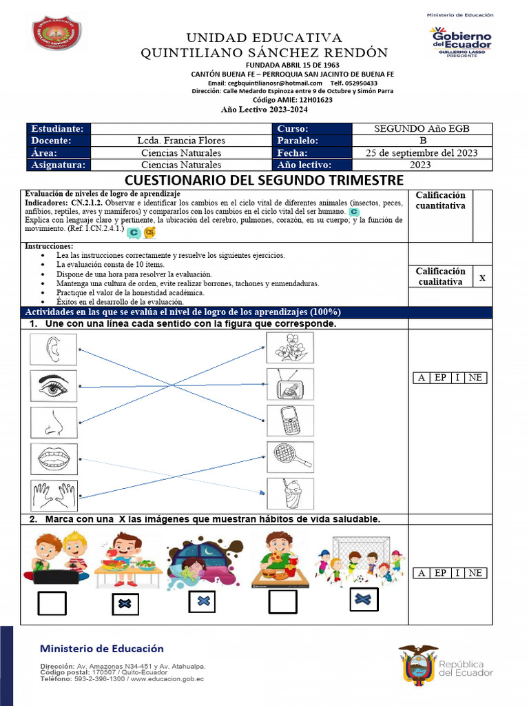 Cuestionario de Ciencias Naturales 2do Trimestre PDF