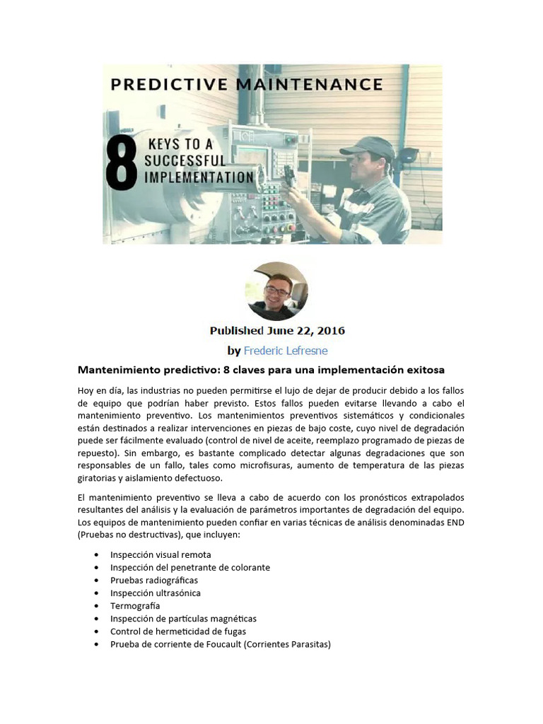 Mantenimiento Predictivo 8 Claves Para Una Implementación Exitosa Pdf