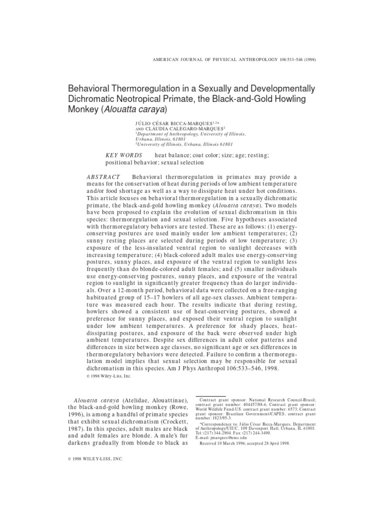 Bicca Marques1998 | PDF | Thermoregulation