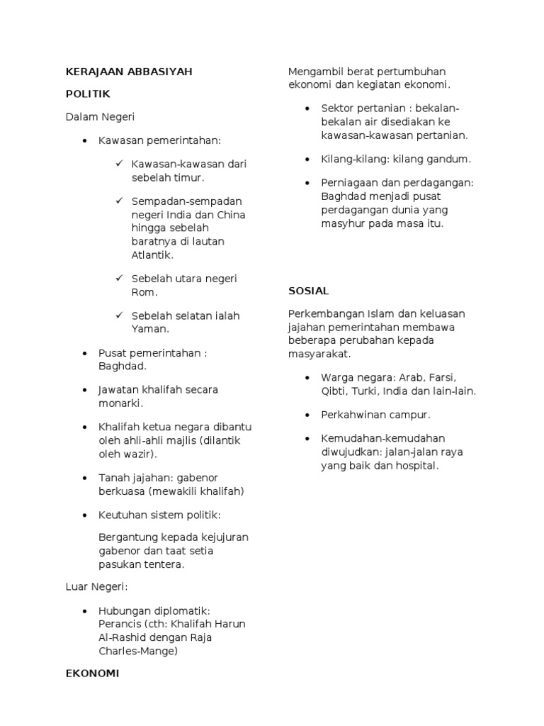 Kerajaan Abbasiyah Nota Ringkas Tamadun Pdf