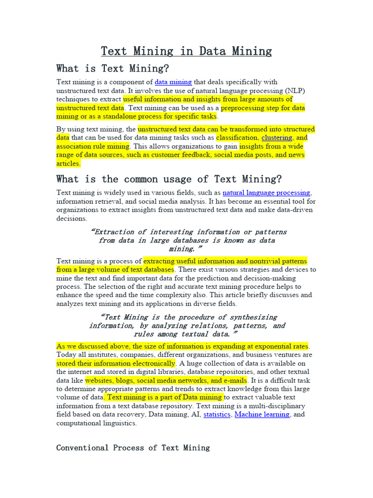 UNIT - 1 Text Mining | PDF