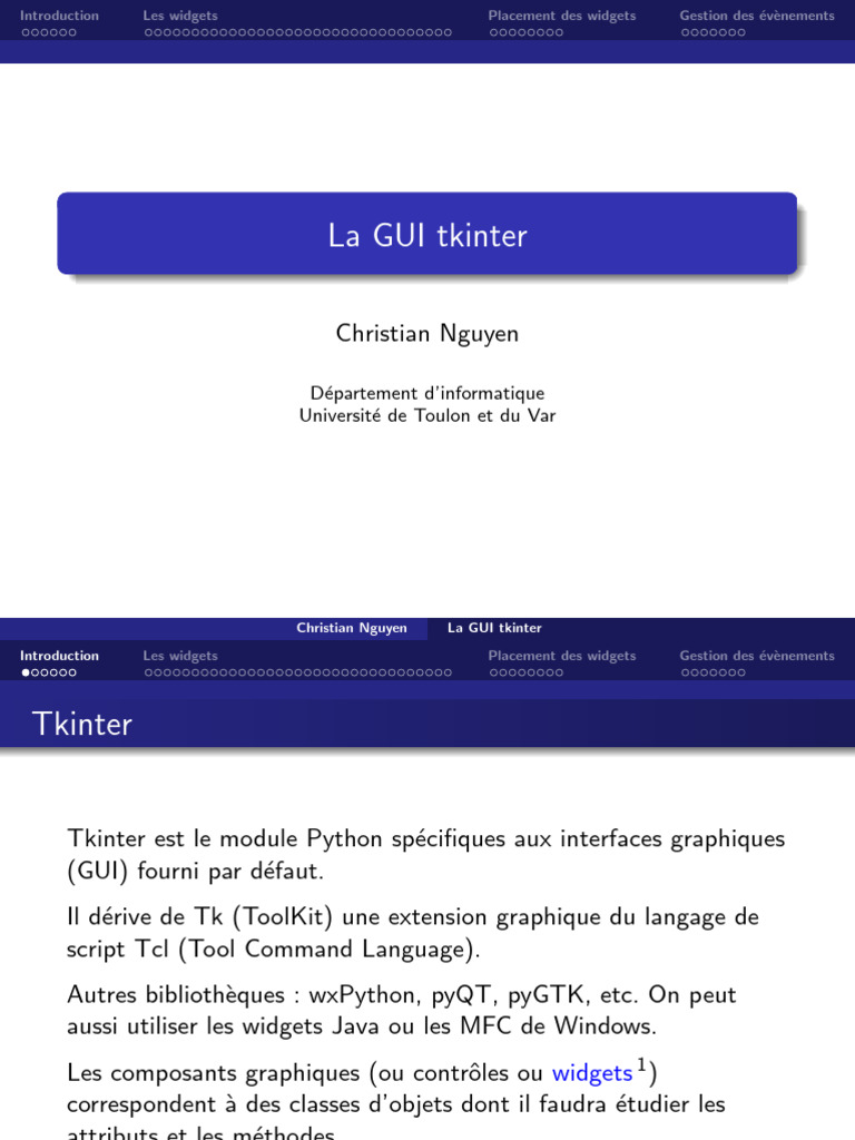 Gestion des événements avec Tkinter | PDF